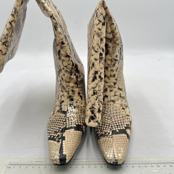miss left Snakeskin Stretchy Knee High Boots Square Toe Kitten Heel W - Picture 5 of 10